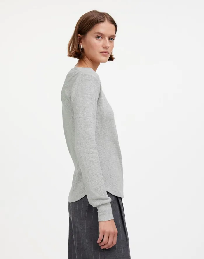Women Heathered WaffleKnit Scoopneck Henley Tee Hthr Grey Madewell Tees