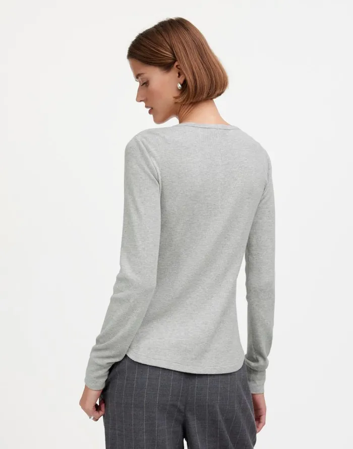 Women Heathered WaffleKnit Scoopneck Henley Tee Hthr Grey Madewell Tees