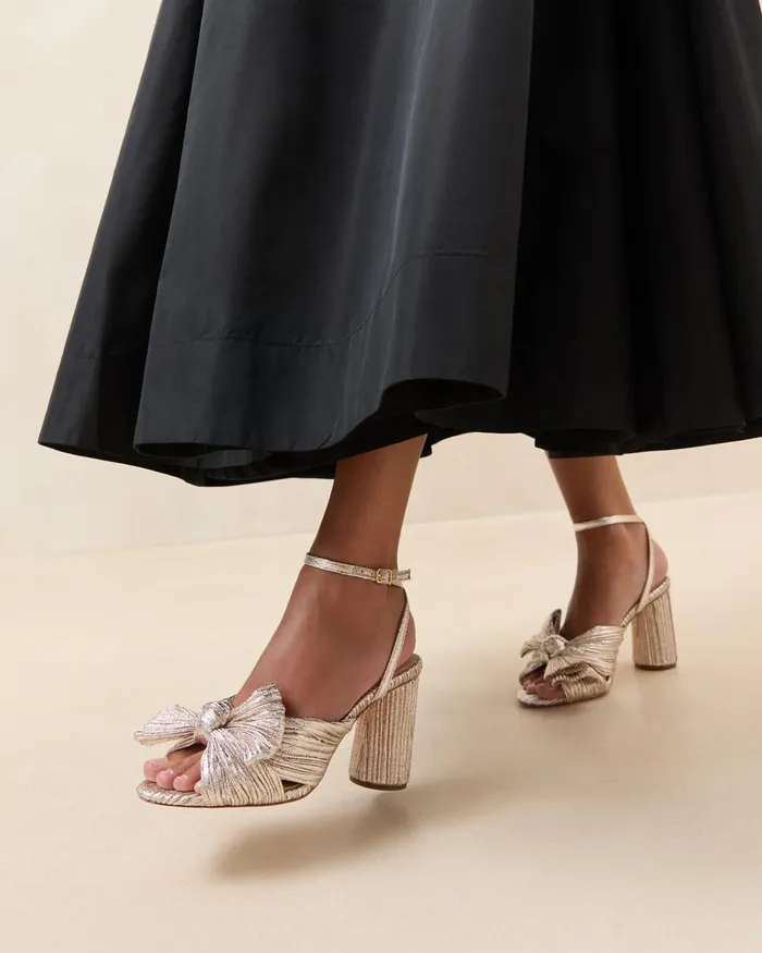 Women Heeled Sandals Loeffler Randall Camellia Champagne Pleated Bow Heel L Heeled Sandals L Footwear Women Heeled Sandals Loeffler Randall Camellia Champagne Pleated Bow Heel L Heeled Sandals L Footwear