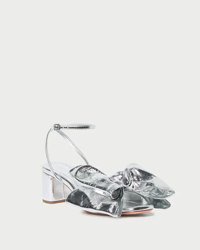 Women Heeled Sandals Loeffler Randall Carmen Silver Leather Bow Sandal