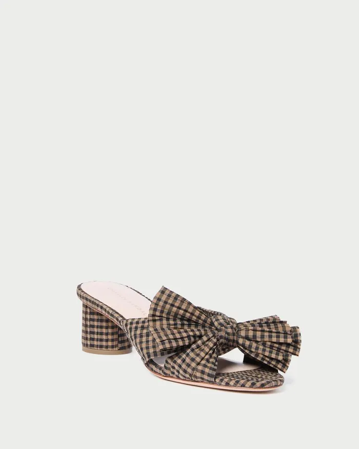 Women Heeled Sandals Loeffler Randall Emilia BrownBlack Check Bow Heel