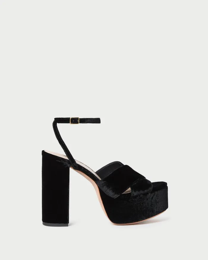 Women Heeled Sandals Loeffler Randall Loretta Black Velvet Platform Sandal