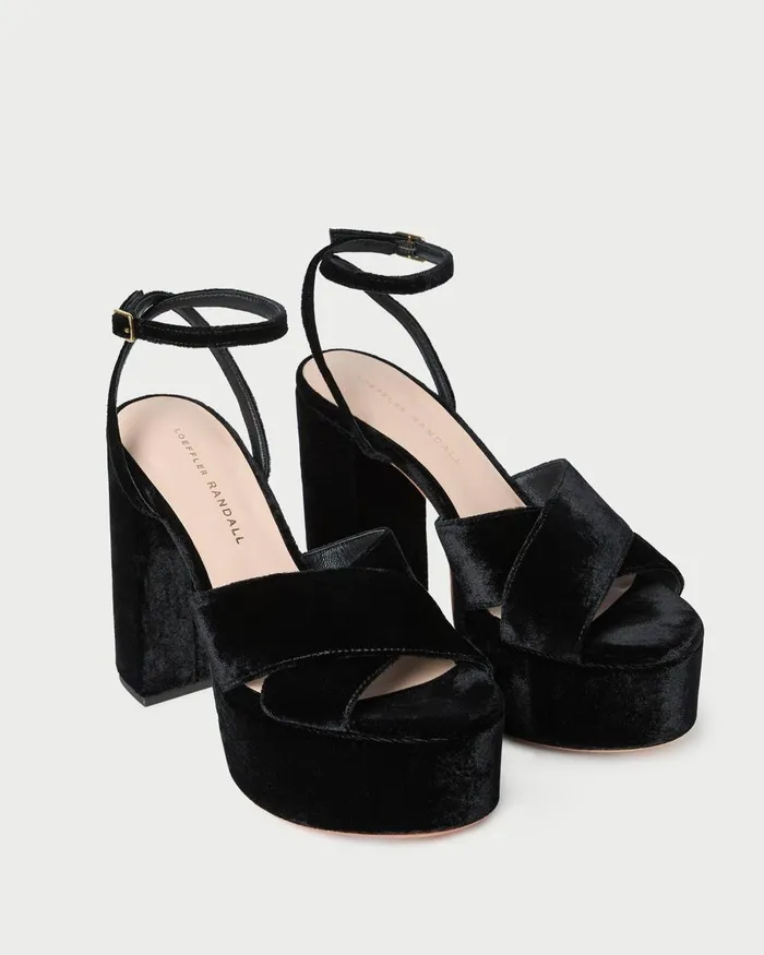 Women Heeled Sandals Loeffler Randall Loretta Black Velvet Platform Sandal