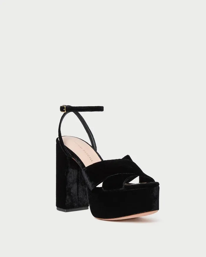 Women Heeled Sandals Loeffler Randall Loretta Black Velvet Platform Sandal