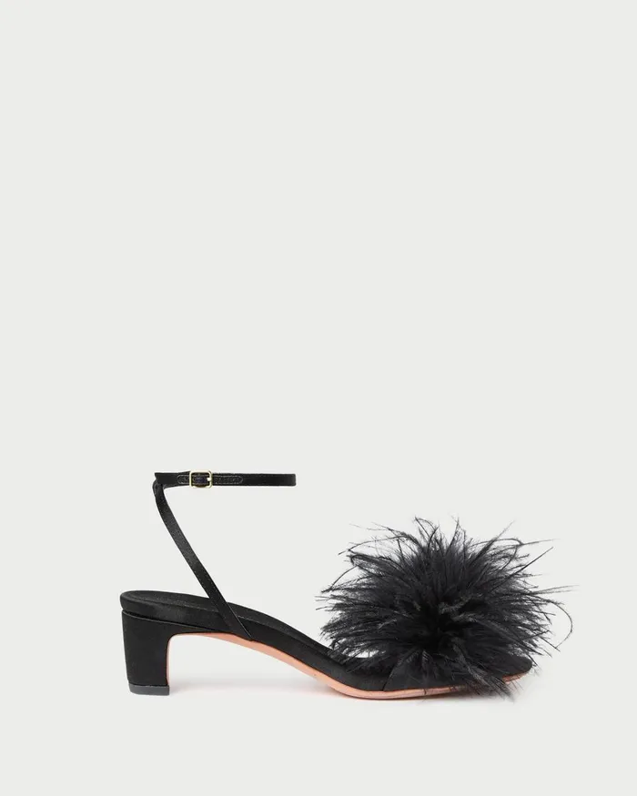 Women Heeled Sandals Loeffler Randall Senna Black SatinFeather Sandal