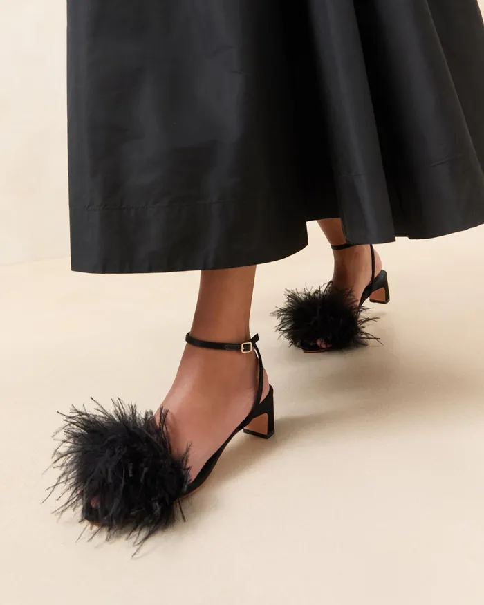 Women Heeled Sandals Loeffler Randall Senna Black SatinFeather Sandal Women Heeled Sandals Loeffler Randall Senna Black SatinFeather Sandal