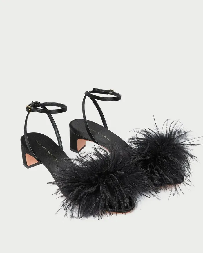 Women Heeled Sandals Loeffler Randall Senna Black SatinFeather Sandal Women Heeled Sandals Loeffler Randall Senna Black SatinFeather Sandal