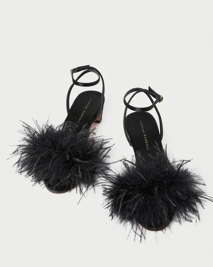 Women Heeled Sandals Loeffler Randall Senna Black SatinFeather Sandal Women Heeled Sandals Loeffler Randall Senna Black SatinFeather Sandal