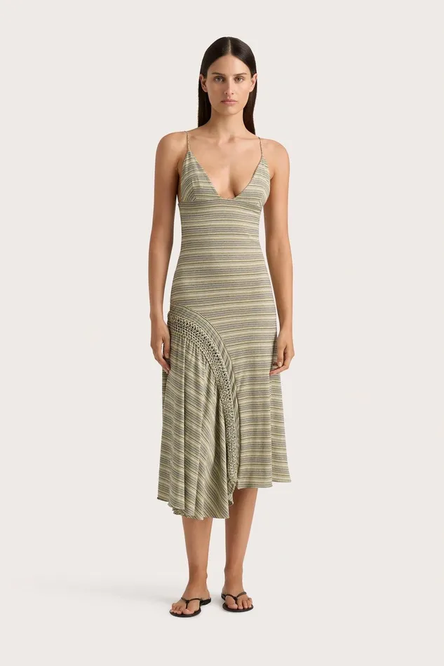 Women Hyeres Midi Dress Lemon Navy Stripe Faithfull The Brand Dresses
