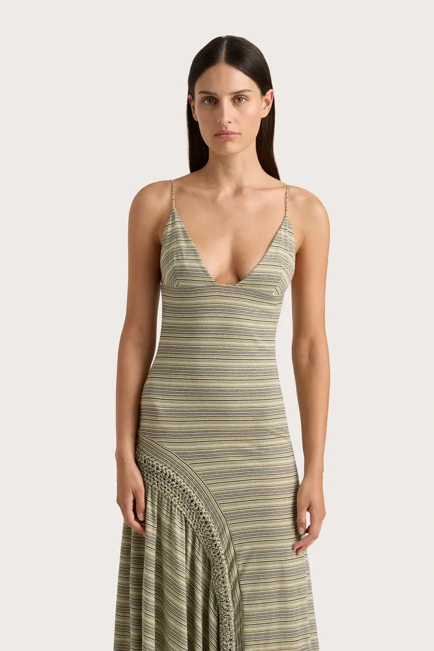 Women Hyeres Midi Dress Lemon Navy Stripe Faithfull The Brand Dresses