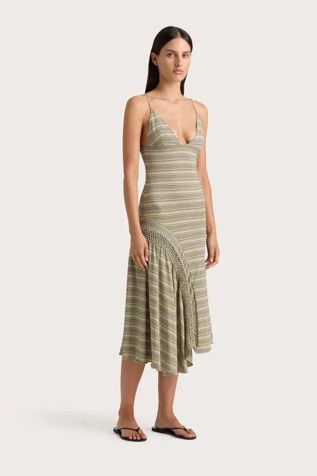 Women Hyeres Midi Dress Lemon Navy Stripe Faithfull The Brand Dresses