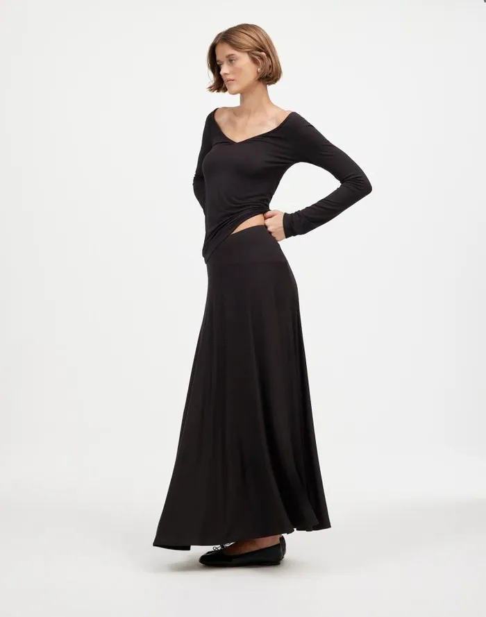 Women Jersey AsymmetricSeam Midi Skirt Jet Black Madewell Skirts