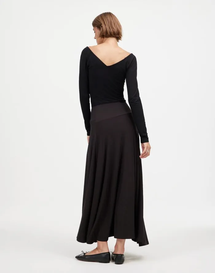 Women Jersey AsymmetricSeam Midi Skirt Jet Black Madewell Skirts