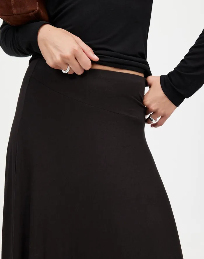 Women Jersey AsymmetricSeam Midi Skirt Jet Black Madewell Skirts