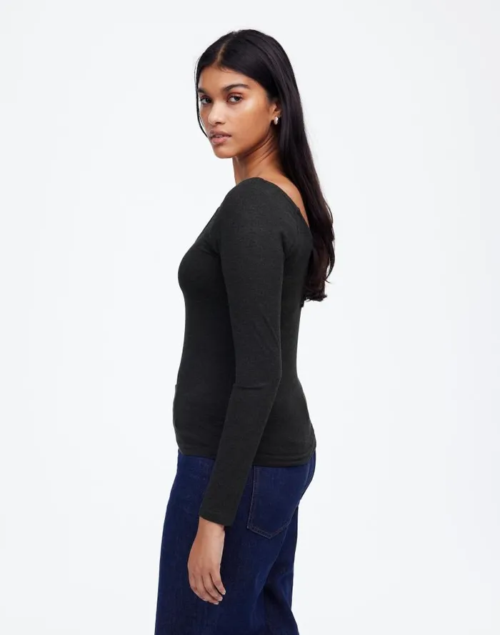 Women Jersey VNeck LongSleeve Top Hthr Charcoal Madewell Tops and Shirts