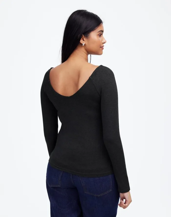 Women Jersey VNeck LongSleeve Top Hthr Charcoal Madewell Tops and Shirts