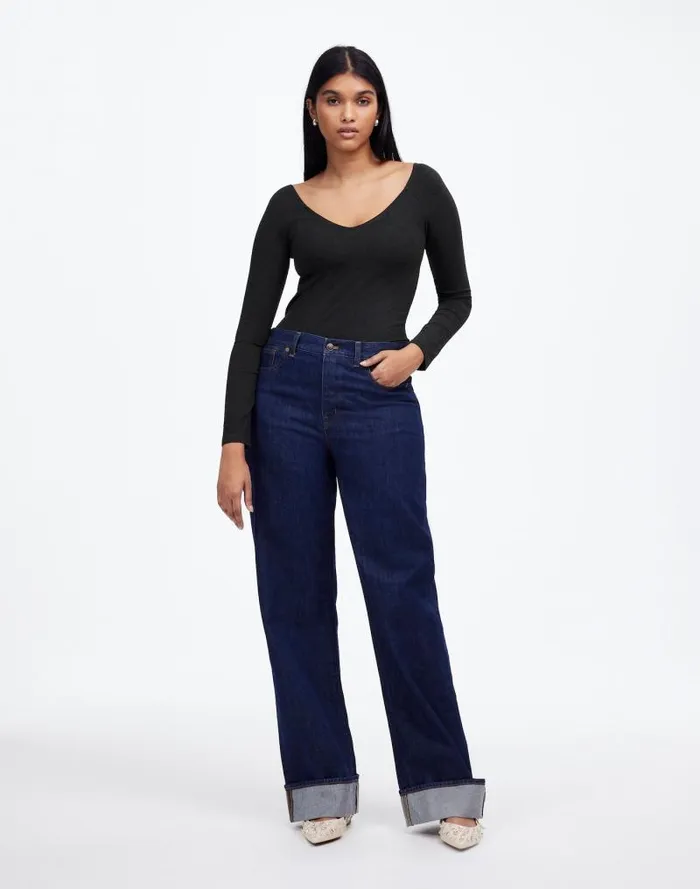 Women Jersey VNeck LongSleeve Top Hthr Charcoal Madewell Tops and Shirts