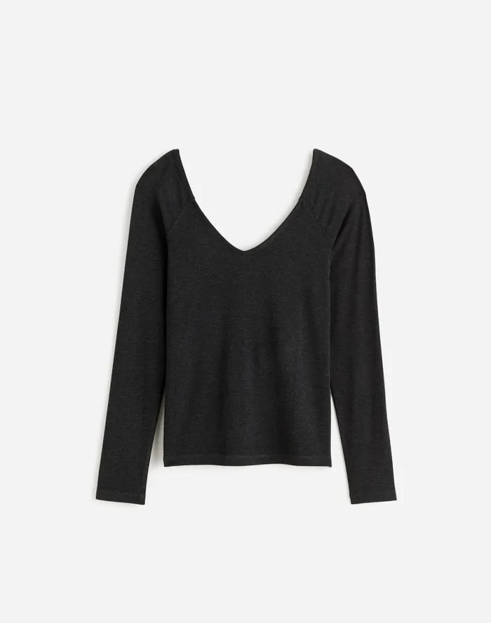 Women Jersey VNeck LongSleeve Top Hthr Charcoal Madewell Tops and Shirts