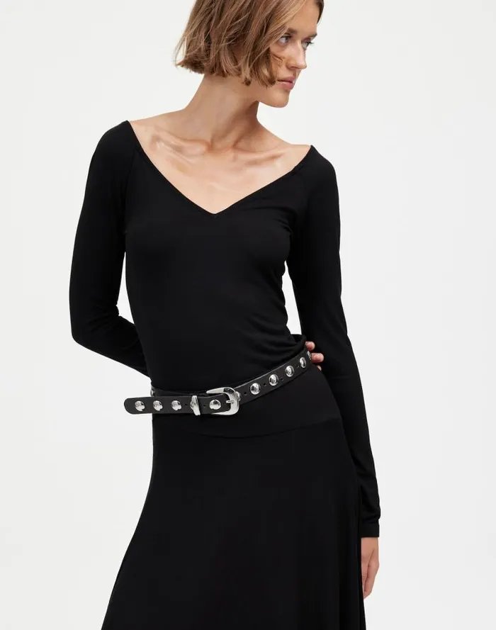 Women Jersey VNeck LongSleeve Top Jet Black Madewell Tees