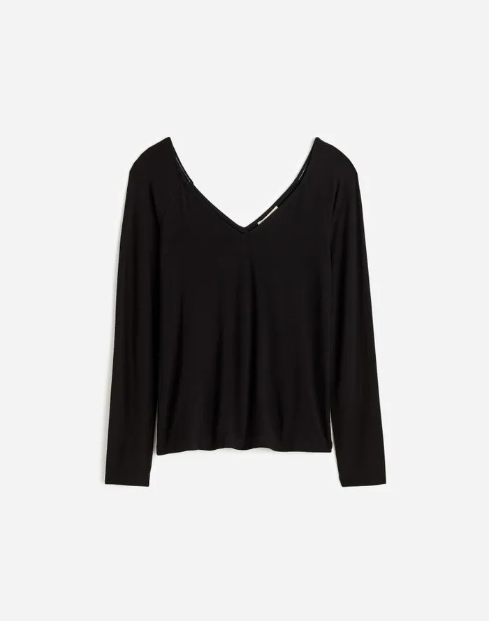 Women Jersey VNeck LongSleeve Top Jet Black Madewell Tees