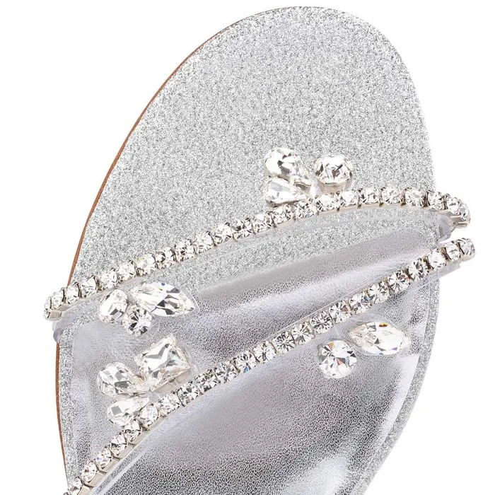 Women Joli Queenie Sandals 8211 Glittered Calf Leather And PVC 8211 Silver Silver Christian Louboutin Flats