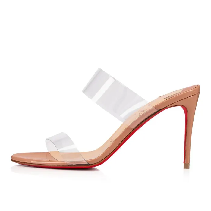 Women Just Nothing 85 Mm Sandals 8211 PVC And Patent Calf 8211 Nude Nude Christian Louboutin Mules