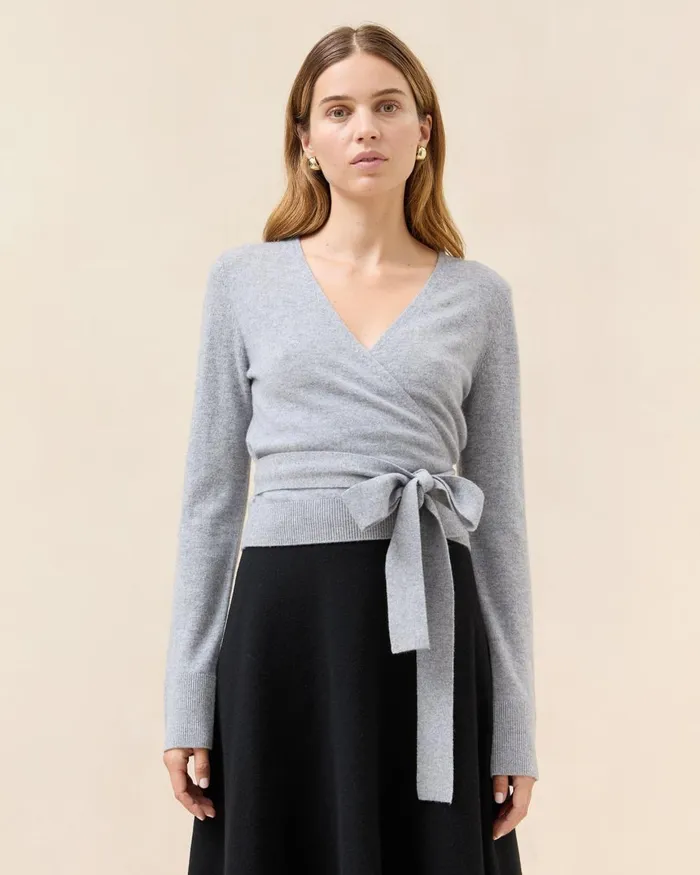 Women Knitwear Loeffler Randall Bonnie Grey Cashmere Wrap Cardigan