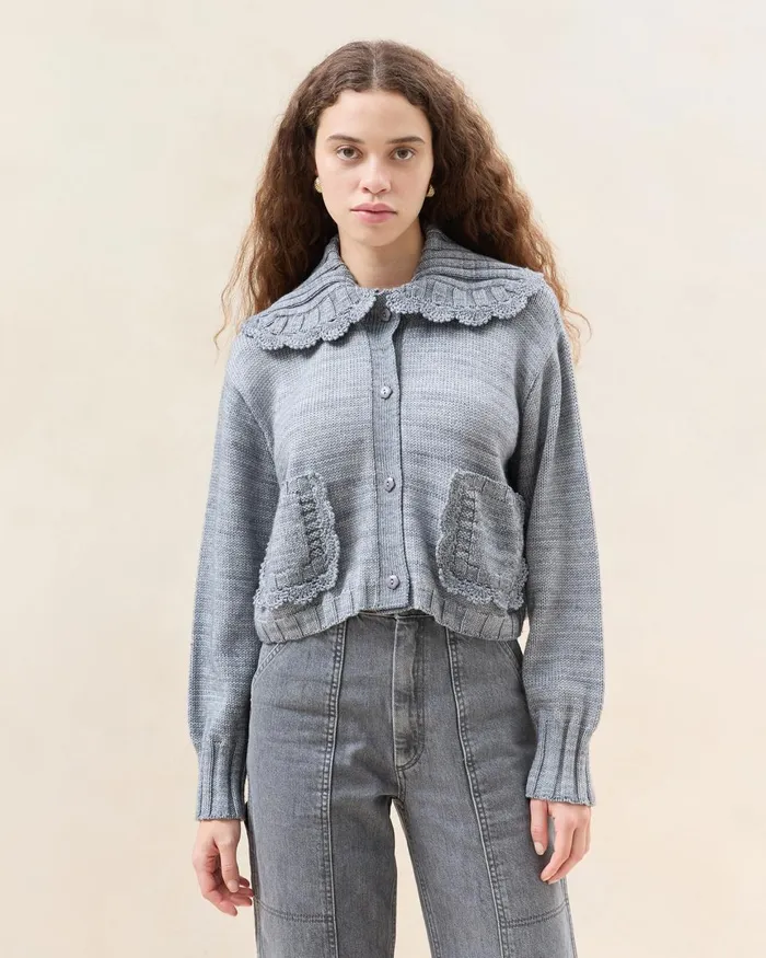 Women Knitwear Loeffler Randall Lo Grey Collared Cardigan L Sweaters and Knits L Apparel