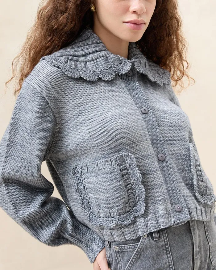 Women Knitwear Loeffler Randall Lo Grey Collared Cardigan L Sweaters and Knits L Apparel Women Knitwear Loeffler Randall Lo Grey Collared Cardigan L Sweaters and Knits L Apparel