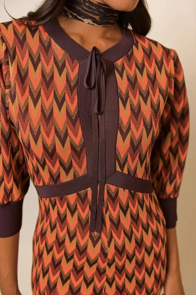 Women Knitwear RIXO Petra Orange Brown Chevron Women Knitwear RIXO Petra Orange Brown Chevron