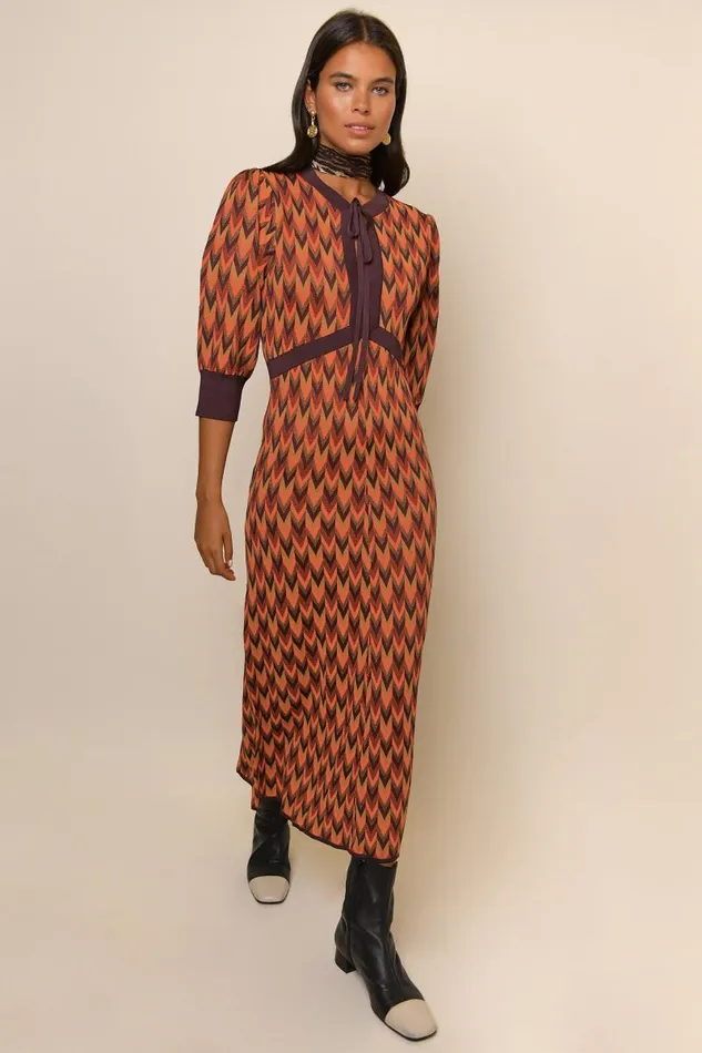 Women Knitwear RIXO Petra Orange Brown Chevron Women Knitwear RIXO Petra Orange Brown Chevron