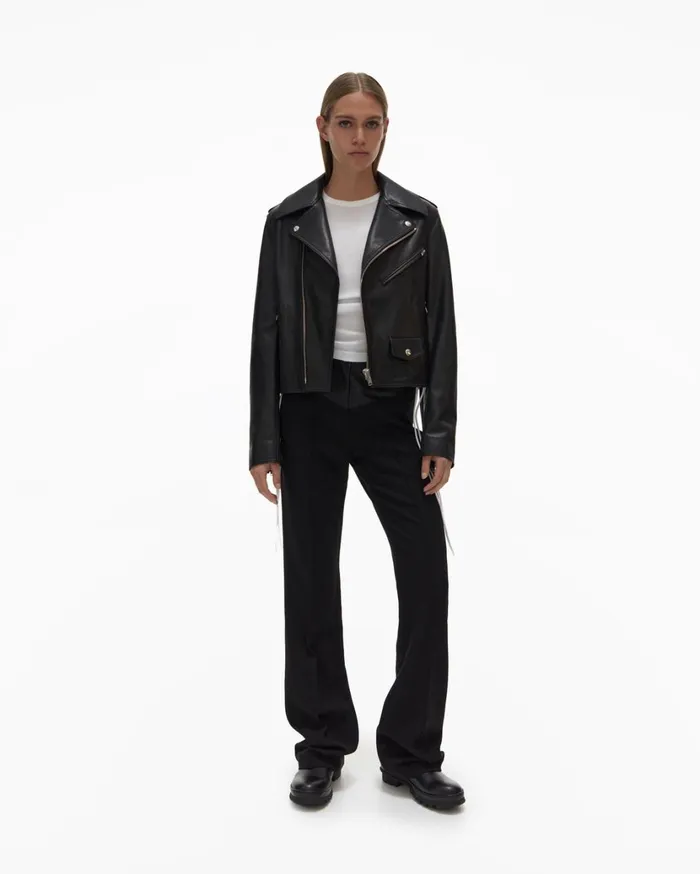 Women Leather Biker Jacket Black Helmut Lang Jackets