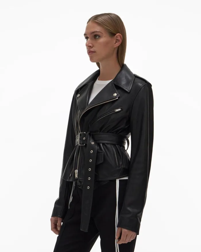 Women Leather Biker Jacket Black Helmut Lang Jackets