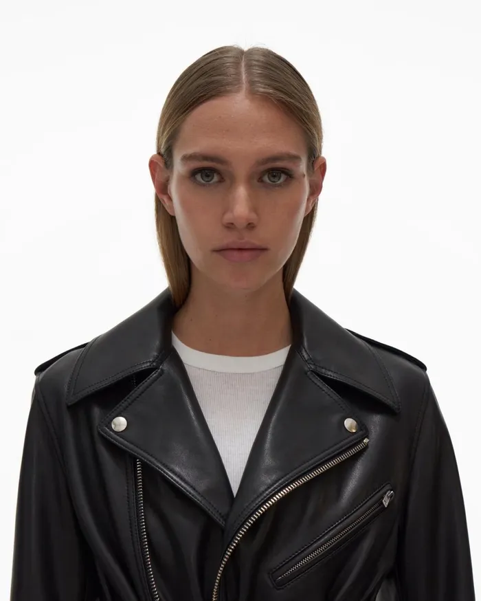 Women Leather Biker Jacket Black Helmut Lang Jackets