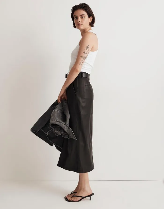 Women Leather Midi Skirt True Black Madewell Skirts