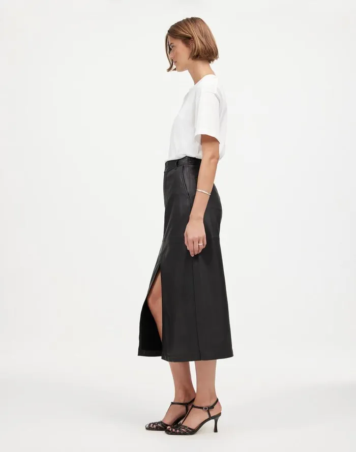 Women Leather Midi Skirt True Black Madewell Skirts