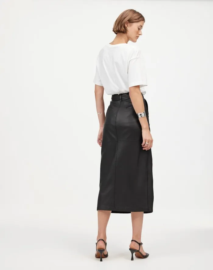 Women Leather Midi Skirt True Black Madewell Skirts