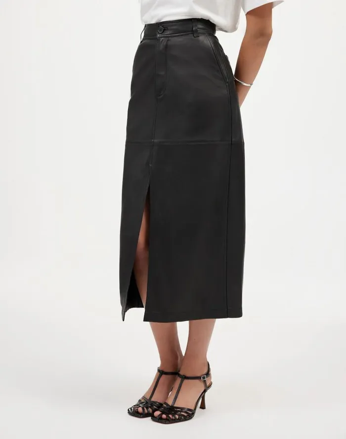 Women Leather Midi Skirt True Black Madewell Skirts
