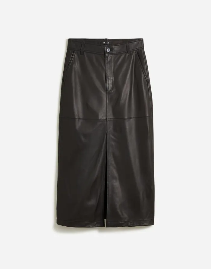 Women Leather Midi Skirt True Black Madewell Skirts