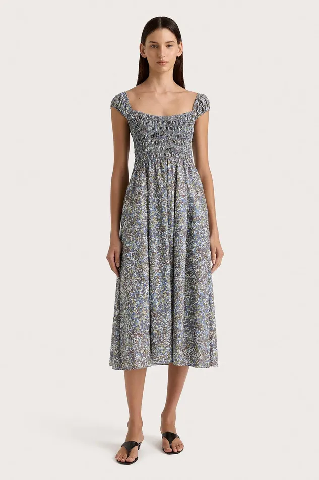 Women Lene Midi Dress Meander Blue Faithfull The Brand Dresses