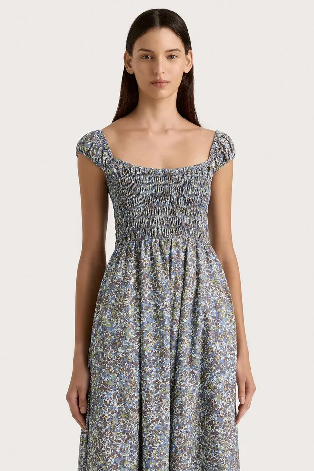 Women Lene Midi Dress Meander Blue Faithfull The Brand Dresses Women Lene Midi Dress Meander Blue Faithfull The Brand Dresses