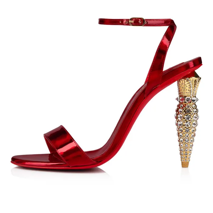 Women Lipstrass Queen 100 Mm Sandals 8211 Patent Calf Psychic And Strass 8211 Loubi Red Christian Louboutin Sandals and Slides