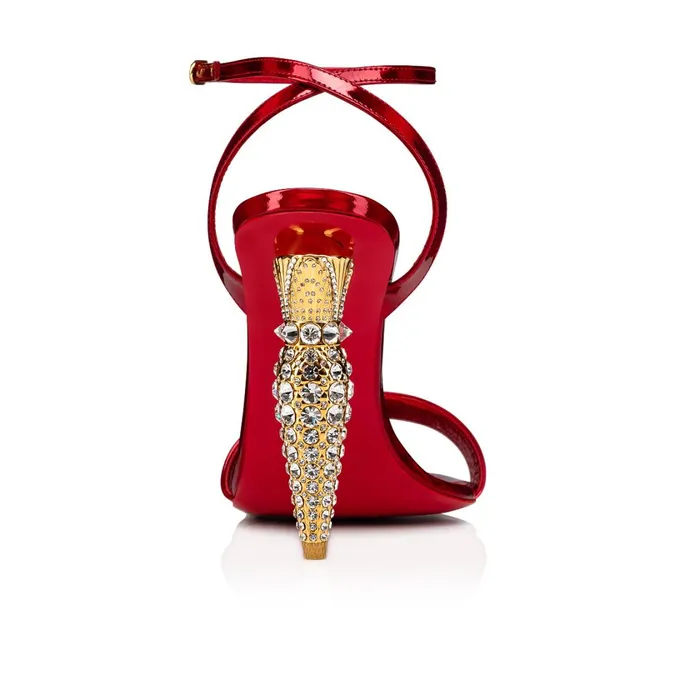 Women Lipstrass Queen 100 Mm Sandals 8211 Patent Calf Psychic And Strass 8211 Loubi Red Christian Louboutin Sandals and Slides