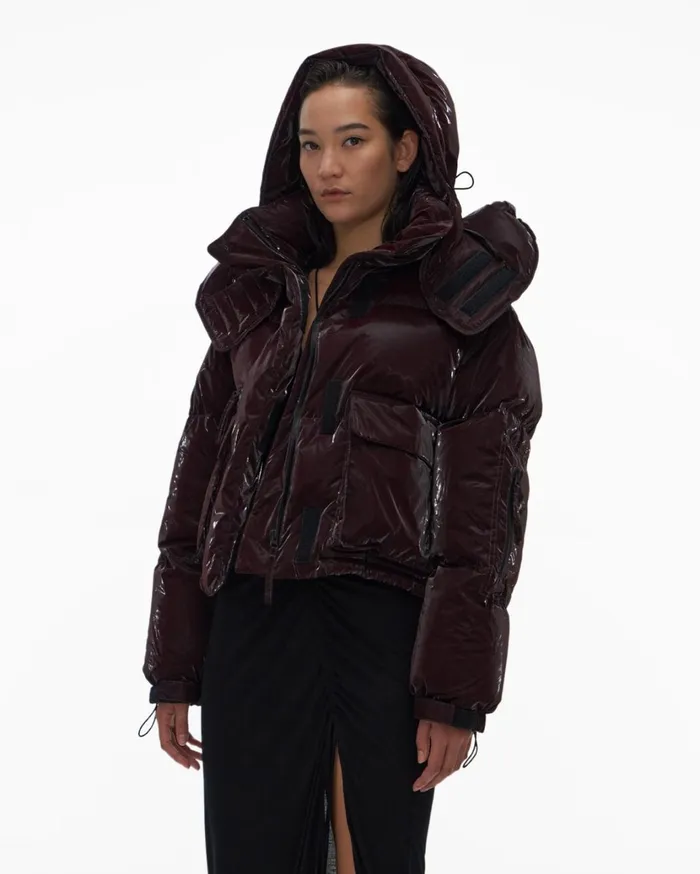 Women Liquid Puffer Jacket Crimson Night Helmut Lang Outerwear
