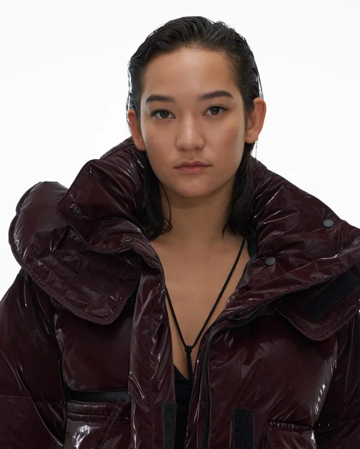 Women Liquid Puffer Jacket Crimson Night Helmut Lang Outerwear