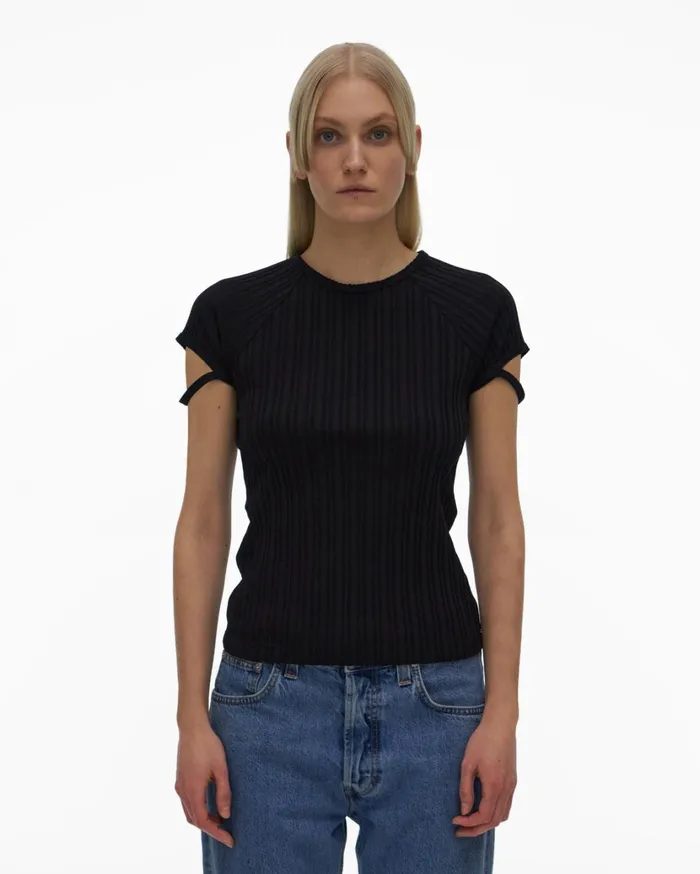 Women Little Ribbed Tee Black Helmut Lang TShirts and Sweatshirts
