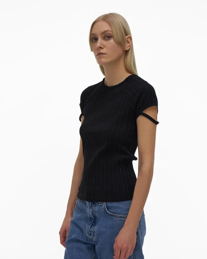 Women Little Ribbed Tee Black Helmut Lang TShirts and Sweatshirts