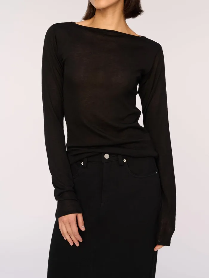 Women Long Sleeve Boat Neck DL1961 Tops Tees