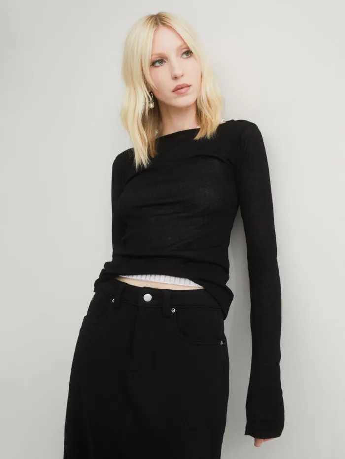 Women Long Sleeve Boat Neck DL1961 Tops Tees