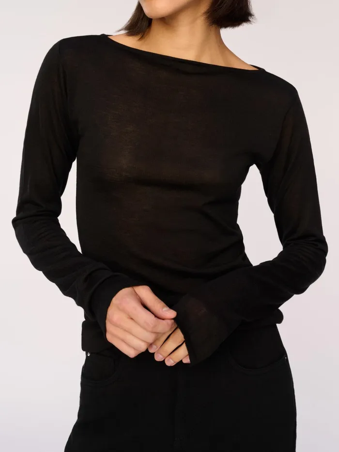 Women Long Sleeve Boat Neck DL1961 Tops Tees